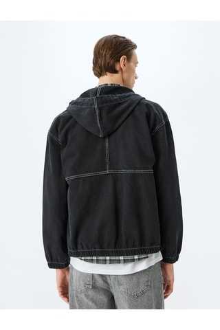 Giacca in jeans con cappuccio - Nero