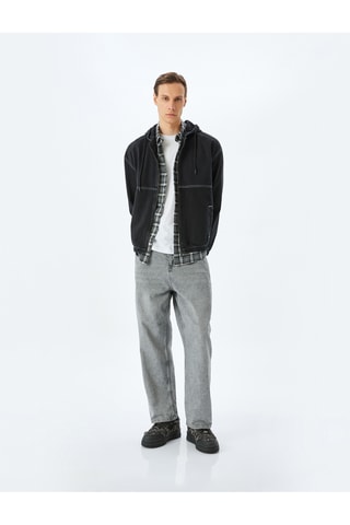 Giacca in jeans con cappuccio - Nero