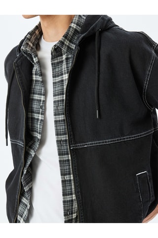 Giacca in jeans con cappuccio - Nero