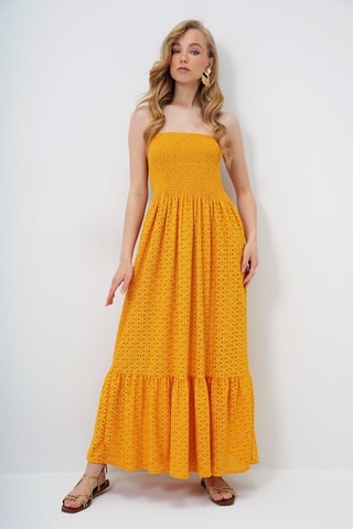 Abito bustier in guipure - Senape