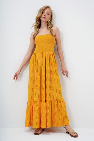 Abito bustier in guipure - Senape