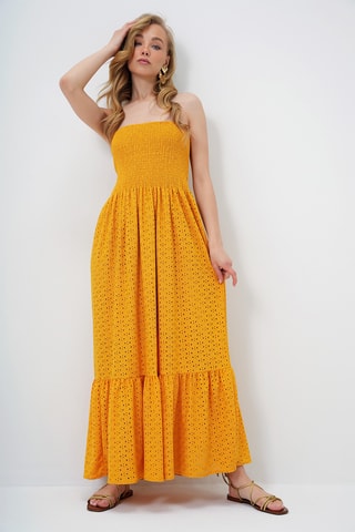 Abito bustier in guipure - Senape