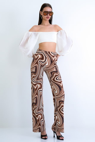 Pantaloni palazzo a vita alta - Marrone