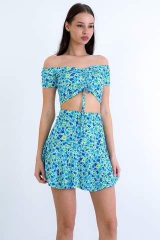 Crop top e minigonna a vita alta - Turchese
