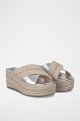 Platform Muiltjes - Zilverkleurig en Beige