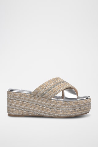 Platform Muiltjes - Zilverkleurig en Beige