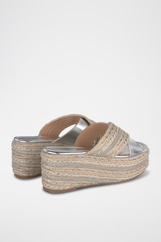 Platform Muiltjes - Zilverkleurig en Beige