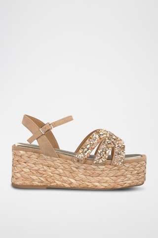 Sandalen met Sleehak - Beige