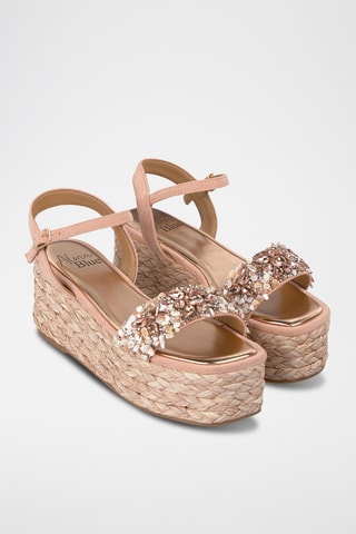 Sandalen met Sleehak - Zalmkleurig