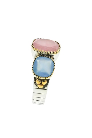 Anillo - Plata, plata chapada en oro amarillo, cuarzo rosa y calcedonia