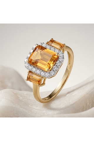 Anillo - Plata chapada en oro amarillo, citrinos y circones
