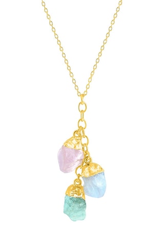 Collar - Plata chapada en oro amarillo, cuarzo, aguamarina y piedra de luna arcoíris