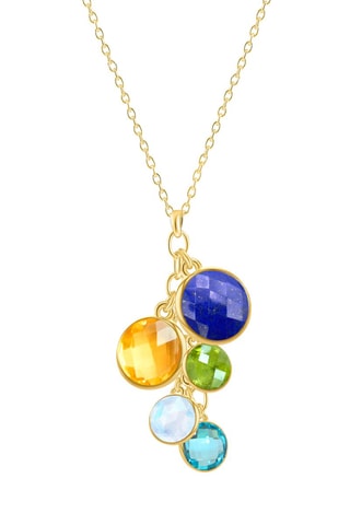 Collar - Plata chapada en oro amarillo, lapislázuli, citrino, peridoto, piedra de luna arcoíris y topacio