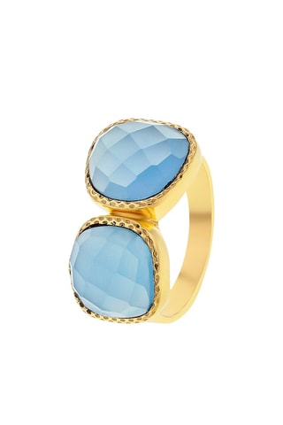 Anillo - Plata, plata chapada en oro amarillo y calcedonia