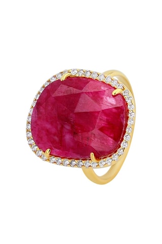 Anillo Plata chapada en oro amarillo y cianita