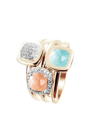 3 anillos - Plata chapada en oro amarillo, piedra de luna y calcedonia