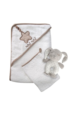 Coffret capa de banho, luva e peluche Dreams - 3 peças - 75 x 75 cm - Branco, cinzento e castanho