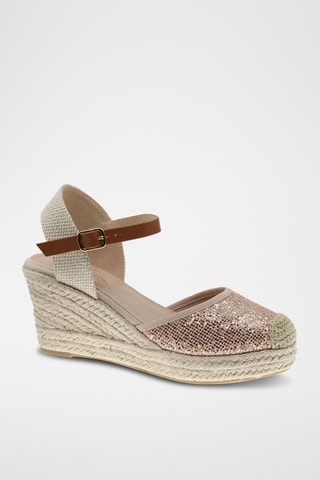 Sandali con zeppa - Beige e dorato