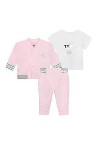 Conjunto de 3 piezas de algodón orgánico - Rosa y blanco