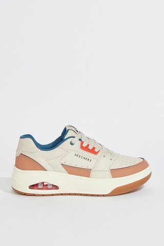 Baskets en cuir Uno Court - Beige et bleu cobalt