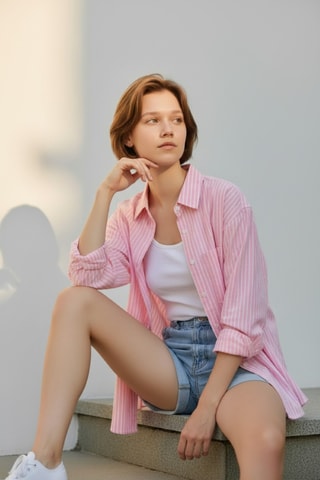 Chemisier oversize en lin - Rose