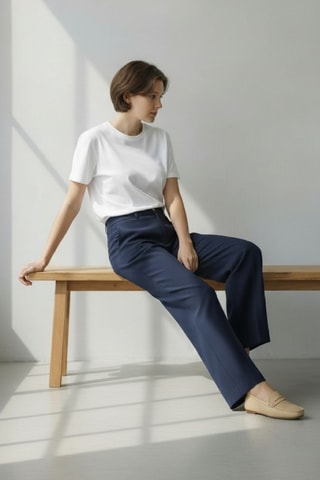 Pantalon large en lin - Bleu marine
