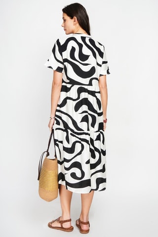 Robe midi en lin - Blanc et noir