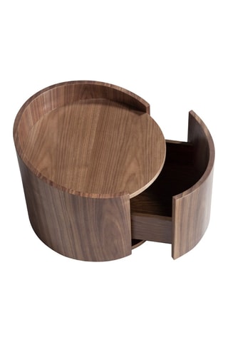 Tavolino ovale 1 cassetto - Effetto noce - Struttura in legno placcato noce - 53 x 53 x 44 cm
