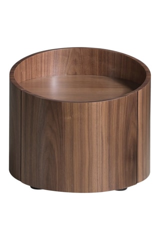 Tavolino ovale 1 cassetto - Effetto noce - Struttura in legno placcato noce - 53 x 53 x 44 cm