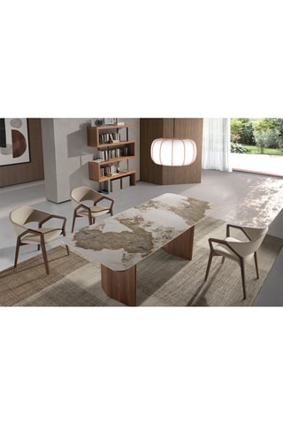 Tavolo da pranzo in marmo di porcellana e noce  - 200 x 77 x 90 cm