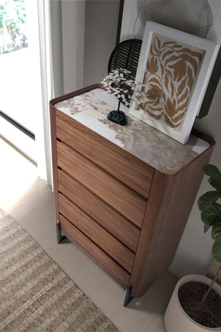 Cassettiera 5 cassetti in legno placcato noce - 80 x 112 x 40 cm