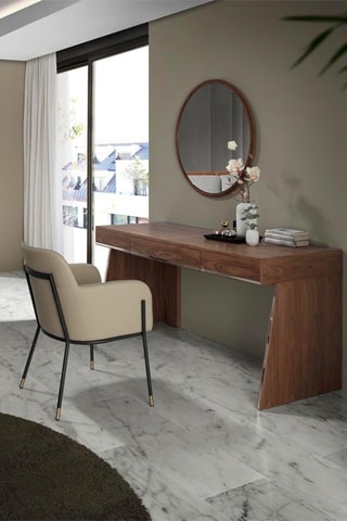 Scrivania - Effetto noce e argentato - Struttura in legno placcato noce - 160 x 61 x 76 cm
