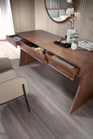 Scrivania - Effetto noce e argentato - Struttura in legno placcato noce - 160 x 61 x 76 cm