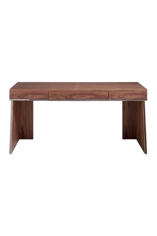 Scrivania - Effetto noce e argentato - Struttura in legno placcato noce - 160 x 61 x 76 cm
