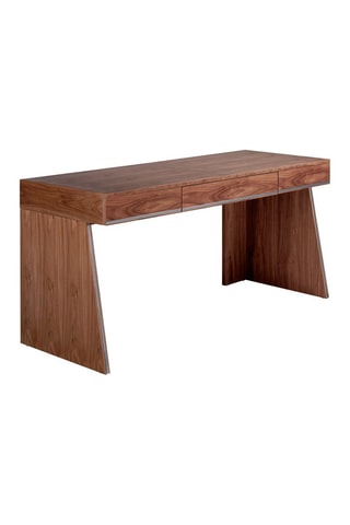 Scrivania - Effetto noce e argentato - Struttura in legno placcato noce - 160 x 61 x 76 cm
