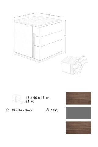 Comodino 3 cassetti - Bianco ed effetto noce - 46 x 46 x 45 cm
