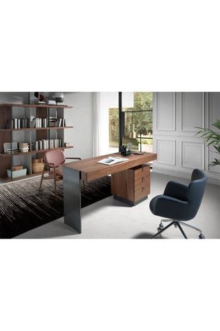 Scrivania 3 cassetti - Neutro e nero - Struttura in noce - 150 x 76 x 60 cm