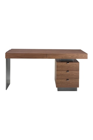 Scrivania 3 cassetti - Neutro e nero - Struttura in noce - 150 x 76 x 60 cm