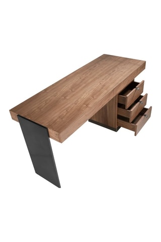 Scrivania 3 cassetti - Neutro e nero - Struttura in noce - 150 x 76 x 60 cm