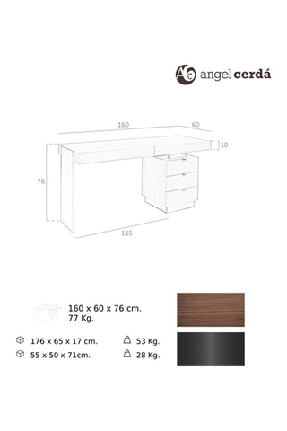 Scrivania 3 cassetti - Neutro e nero - Struttura in noce - 150 x 76 x 60 cm