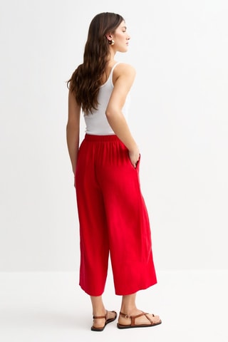 Pantaloni 7/8 a vita alta in lino - Rosso