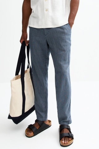 Pantalon regular en lin - Bleu