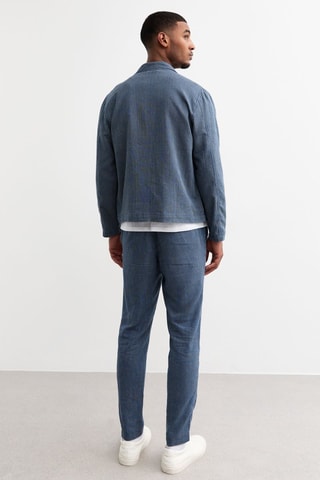 Pantalon regular en lin - Bleu
