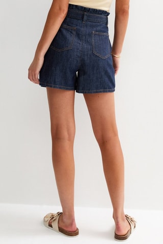 Shorts relaxed in jeans a vita alta - Navy
