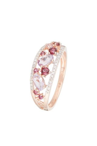 Anello Amore - Oro rosa, diamanti, rodoliti e ametiste