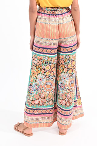 Pantalón palazzo de tiro alto - Naranja y turquesa