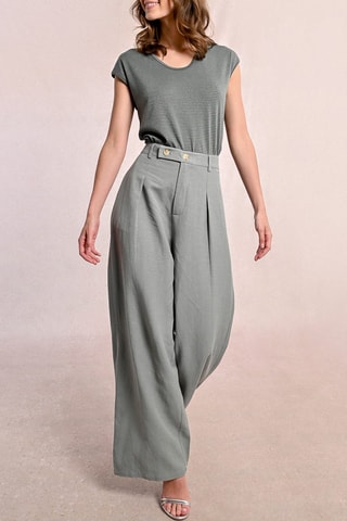 Pantalón de lino de tiro alto - Caqui