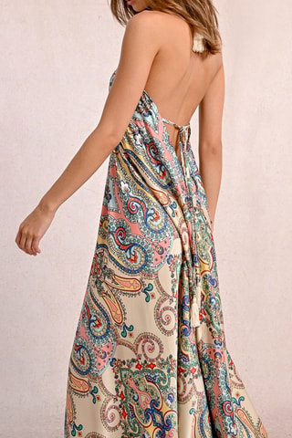 Vestido largo - Verde y crudo