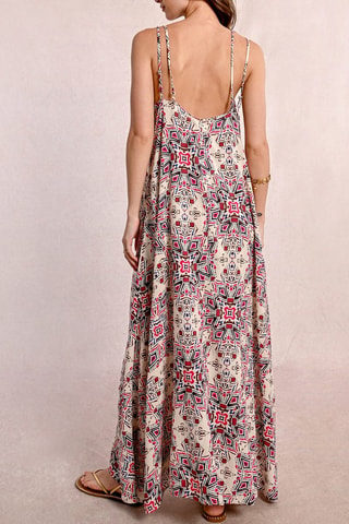 Vestido largo - Crudo y rojo