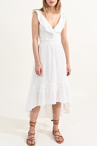 Vestido largo con bordado inglés - Blanco
